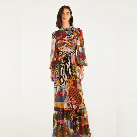Farm Rio Tropical Multicolor Long Sleeve Maxi Dress - Picture 5 of 8